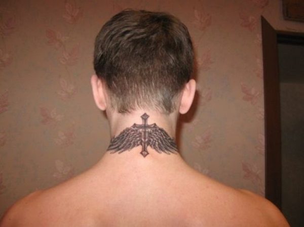 Cross And Wing Tattoo For Men