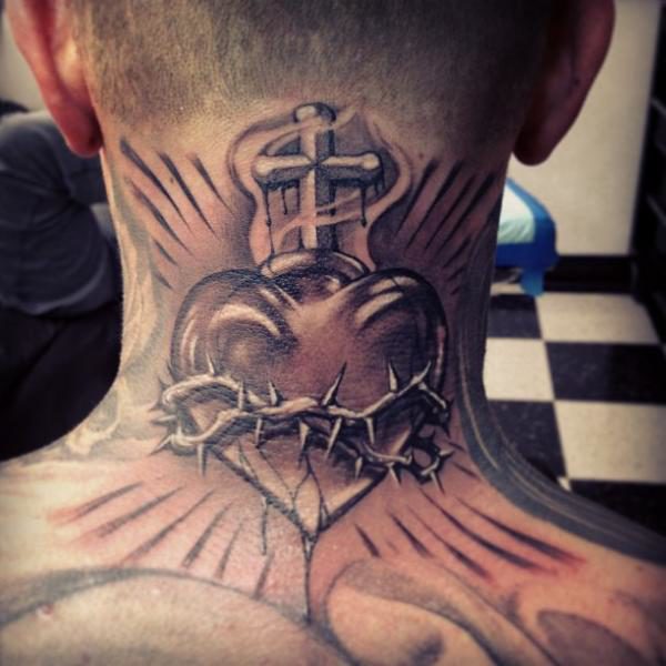Cross Heart Tattoo On Neck