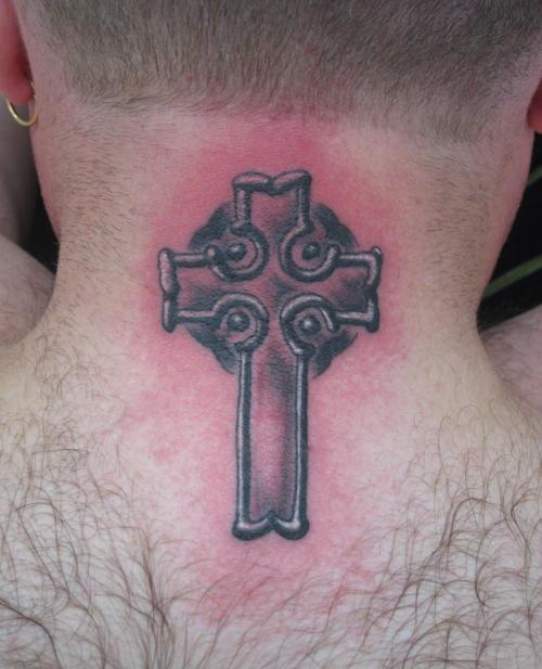 Cross Tattoo On Front Neck