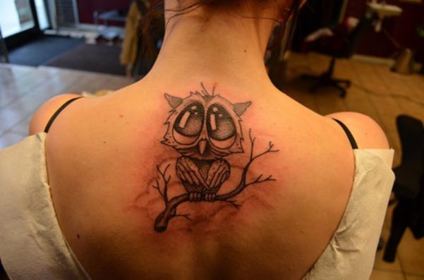 Cut Owl Tattoo On Neck Back