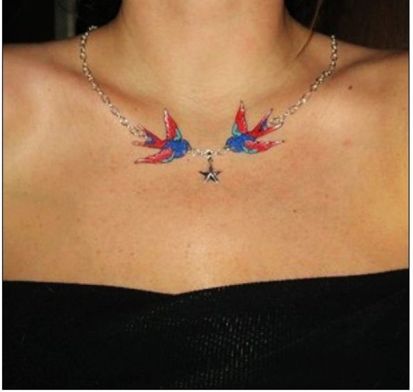 Cute Birds Tattoo On Front Neck