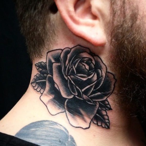 Cute Black Rose Tattoo On Neck