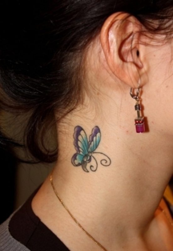 Cute Butterfly Neck Tattoo