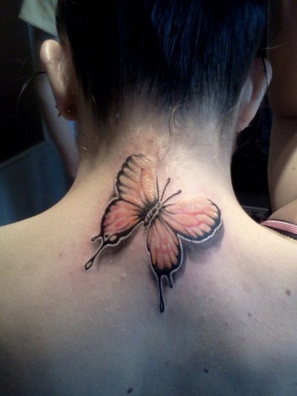 Cute Butterfly Tattoo On Neck