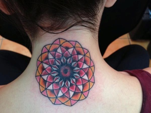 Cute Colored Mandala Neck Tattoo