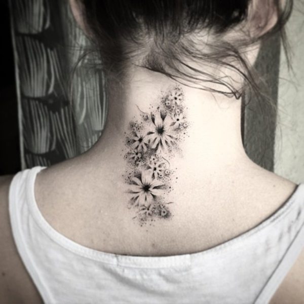 Cute Flower Tattoo On Neck