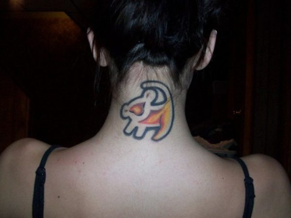 Cute Lion Tattoo On Neck Back