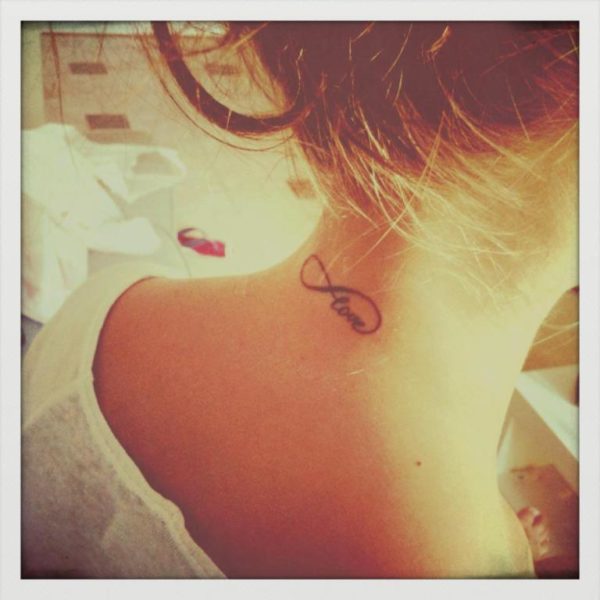 Cute Love Designer Tattoo On Neck