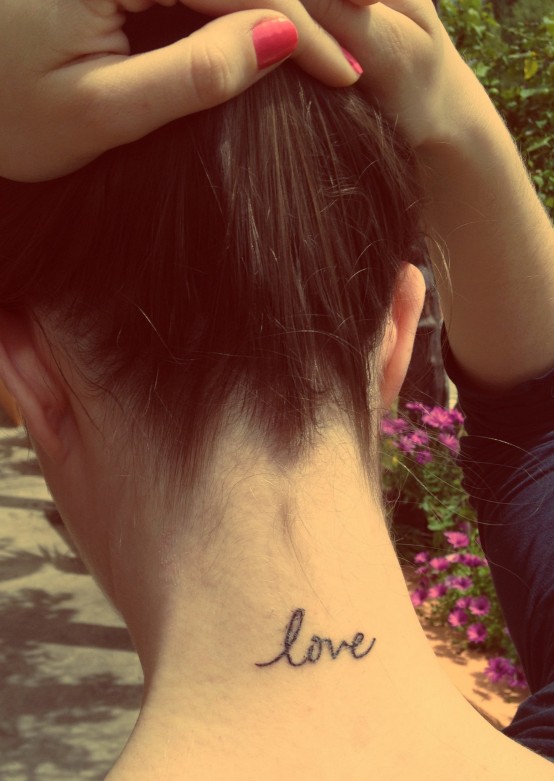 Cute Love Tattoo On Neck