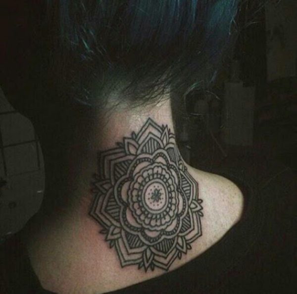 Cute Mandala Tattoo On Neck Back 