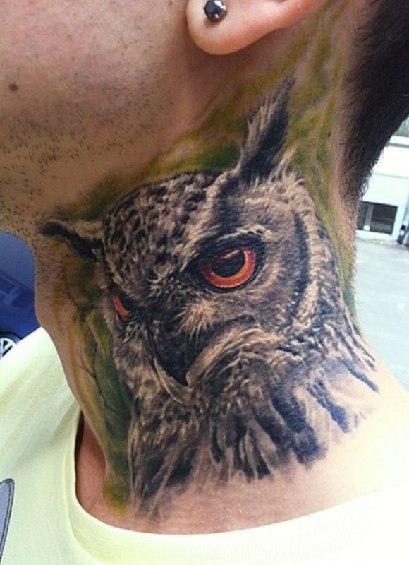 Cute Owl Neck Tattoo Design