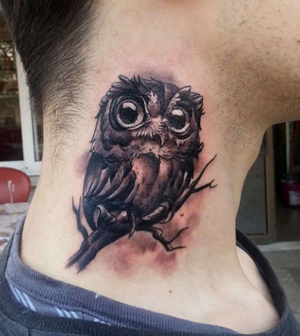 Cute Owl Neck Tattoo