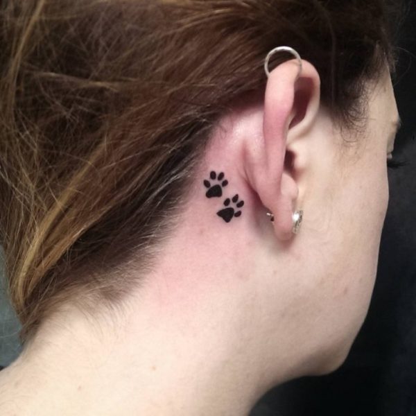 Cute Paw Tattoo Behind Ear On Neck