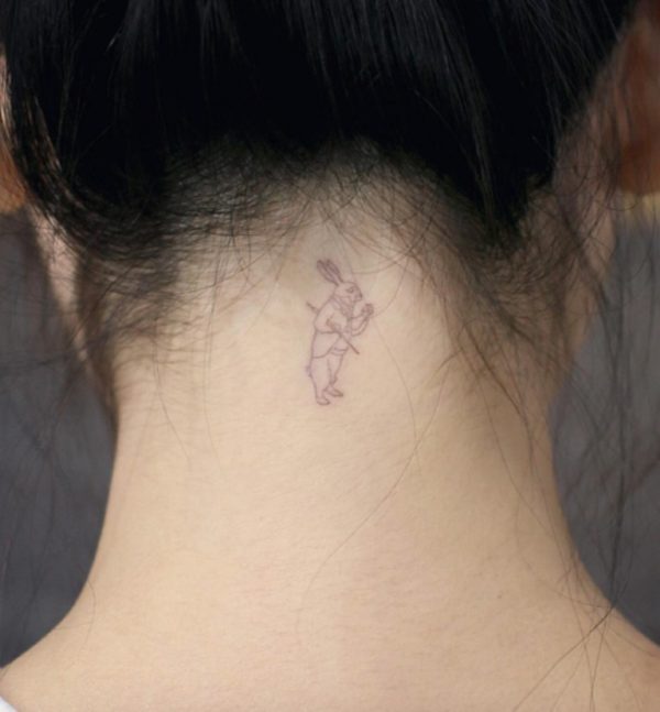 Cute Rabbit Tattoo On Neck