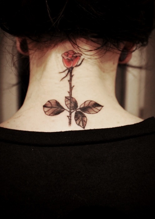 Cute Red Rose Tattoo On Neck