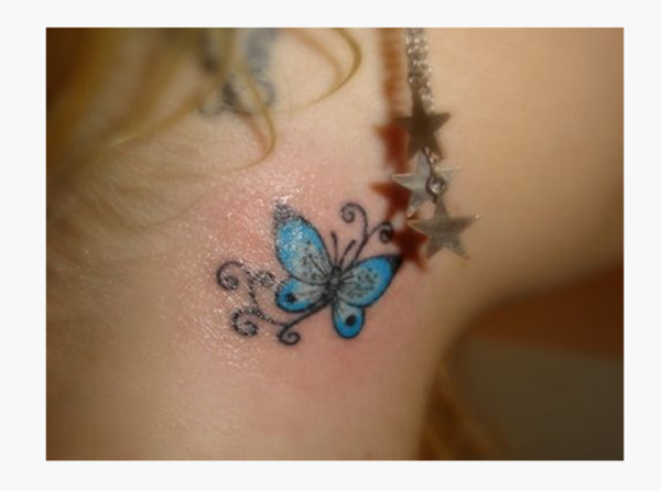 Cute Small Butterfly Tattoo On Neck