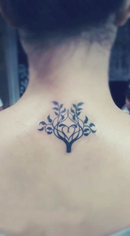 Cute Tree Tattoo On Neck