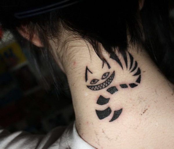 Cute Tribal Cat Tattoo On Neck