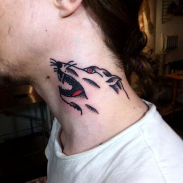 Cute Wolf Tattoo On Neck Right Side