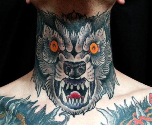 Danger Wolf Tattoo On Neck