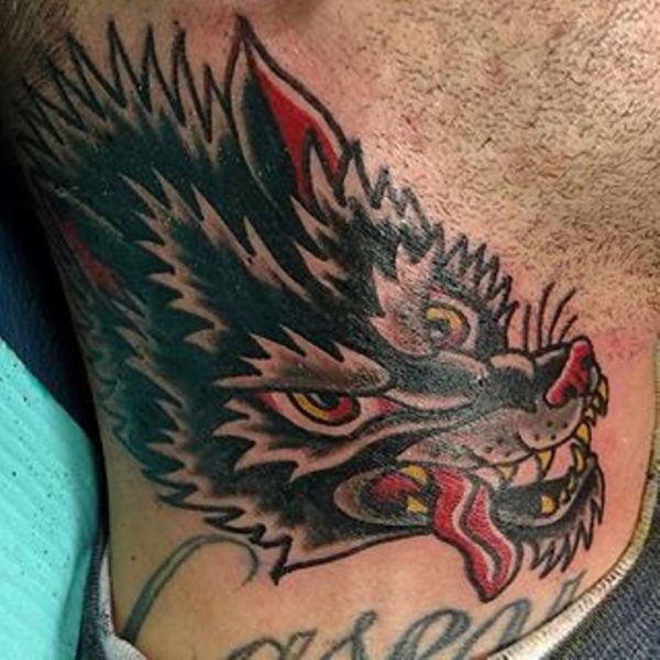 Dangerous Wolf Tattoo On Neck