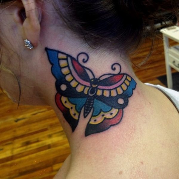 Decent Butterfly Tattoo On Neck