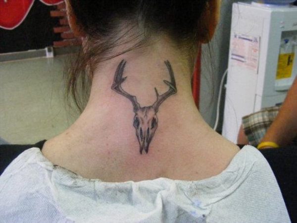 Deer Skull Tattoo On Neck