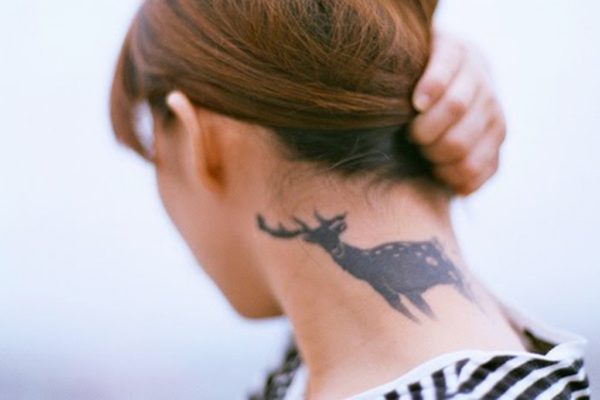 Deer Tattoo On Neck