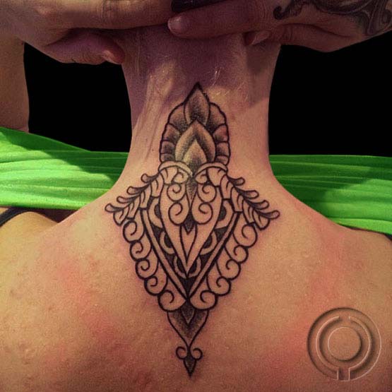  Designer Black Tribal Neck Tattoo