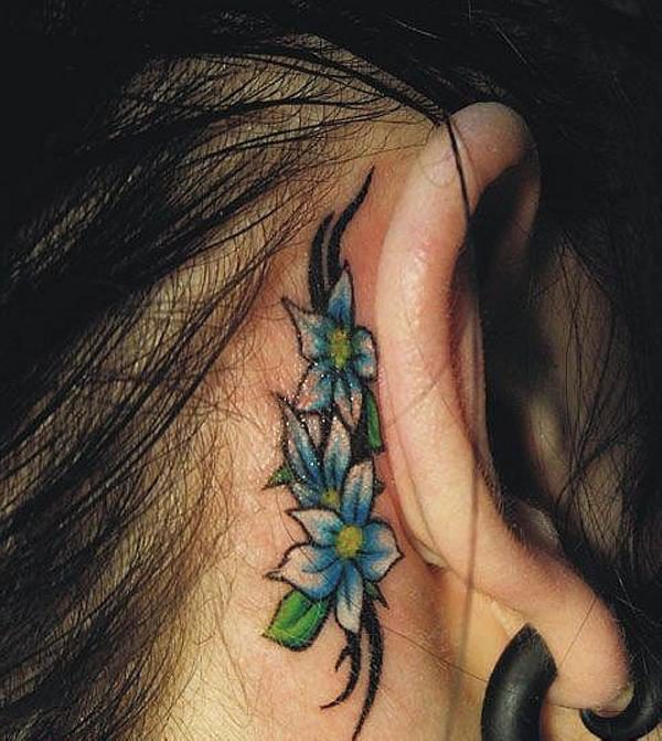 Designer Flower Tattoo On Ear Back