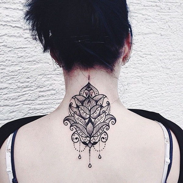 Designer Lotus Neck Tattoo