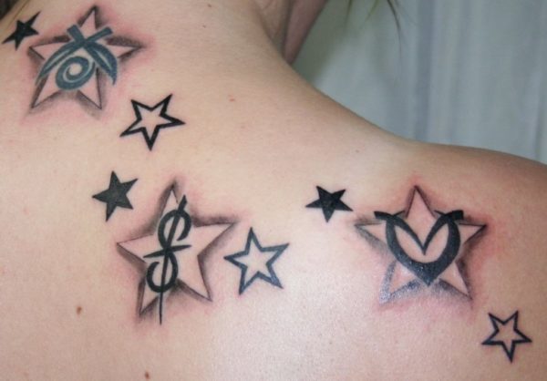 Designer Stars Tattoo On Neck
