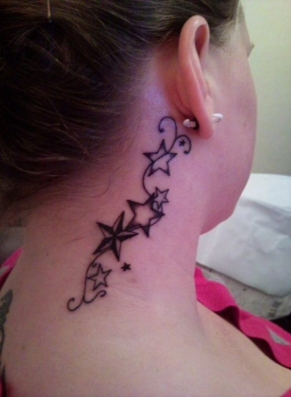 Designer Stars tattoo On Neck 
