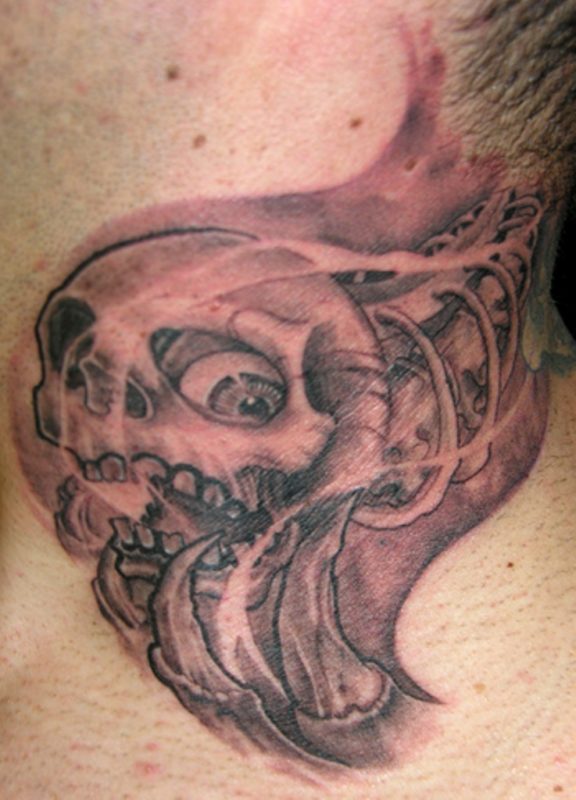 Devil Skull Tattoo On Neck