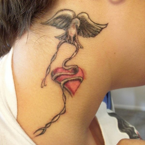 Dove Heart Tattoo On Neck