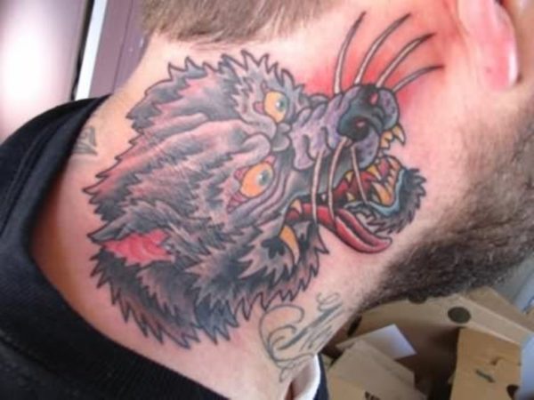 Dragon Wolf Tattoo On Neck