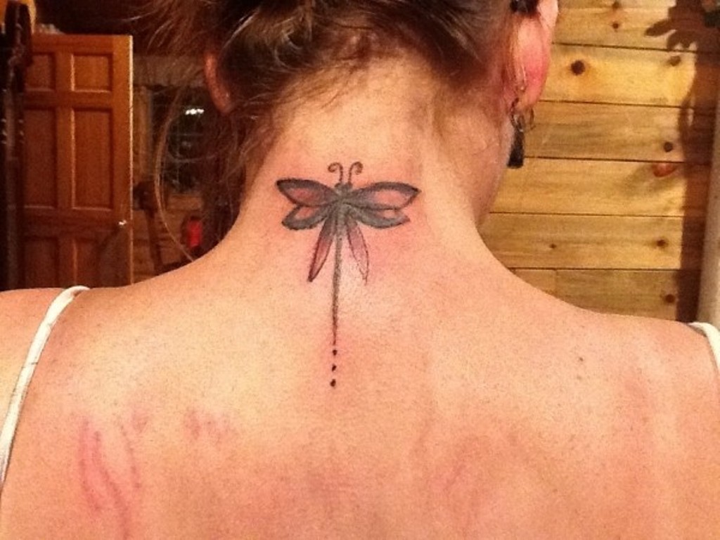 Small Traditional Butterfly Neck Tattoos