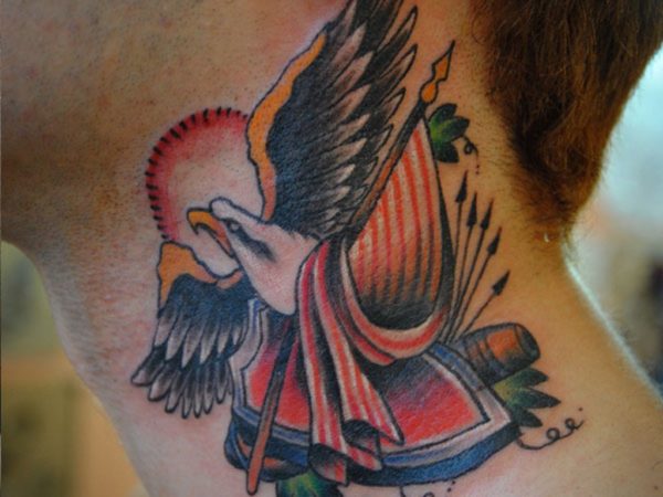 Eagle With Wings Tattoo On Neck Back