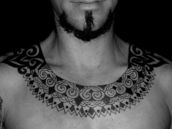 Egyptian Necklace Tattoo On Neck