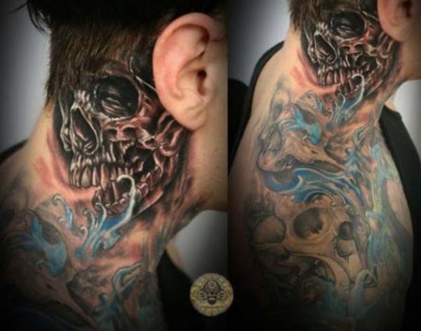 Egyptian Skull Tattoo On Neck