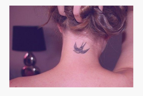 Elegant Bird Tattoo On Neck