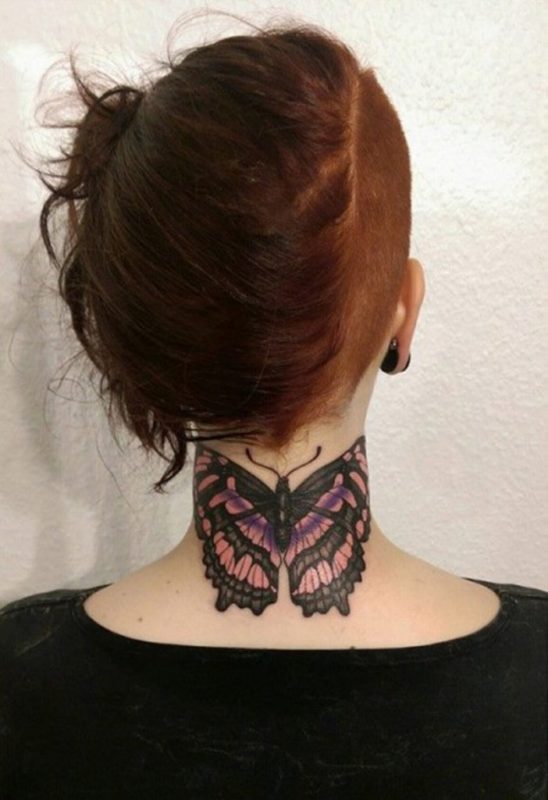 Elegant Butterfly Tattoo On Neck Back