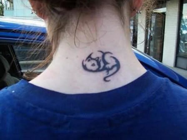 Elegant Cat Neck Tattoo