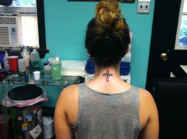 Elegant Cross Neck Tattoo On Neck