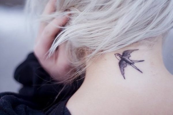 Elegant Designer Bird Tattoo On Neck