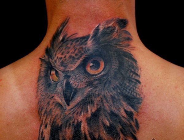 Elegant Owl Tattoo On Neck