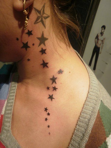 Elegant Stars Tattoo On Neck