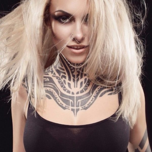 Elegant Tribal Tattoo On Neck