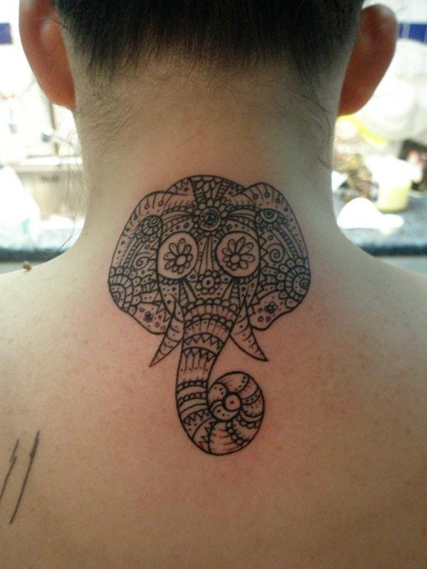 Elephant Neck Back Tattoo