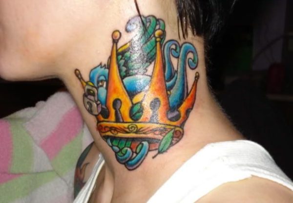 Evil Crown Tattoo On Neck